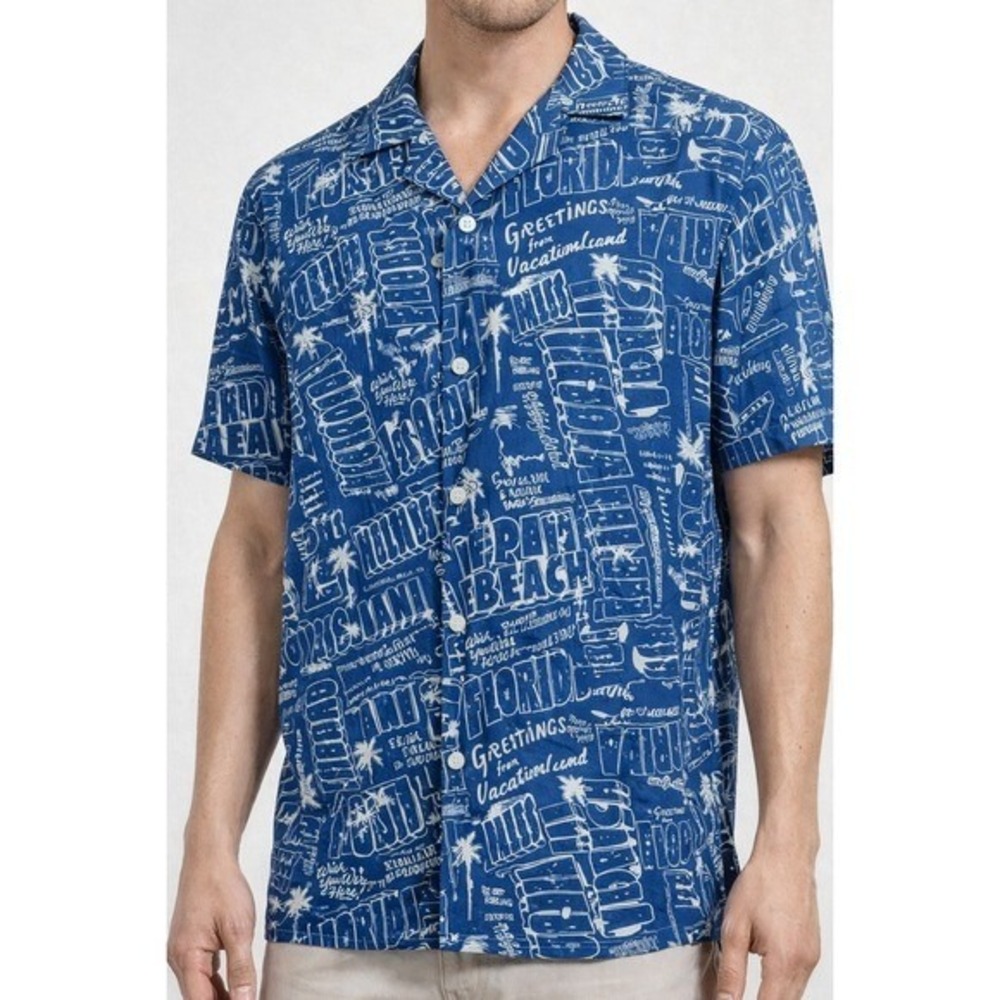 Goodfellow & Co Florida Beach Print Short Sleeve Button Up Vacation Cruise Small